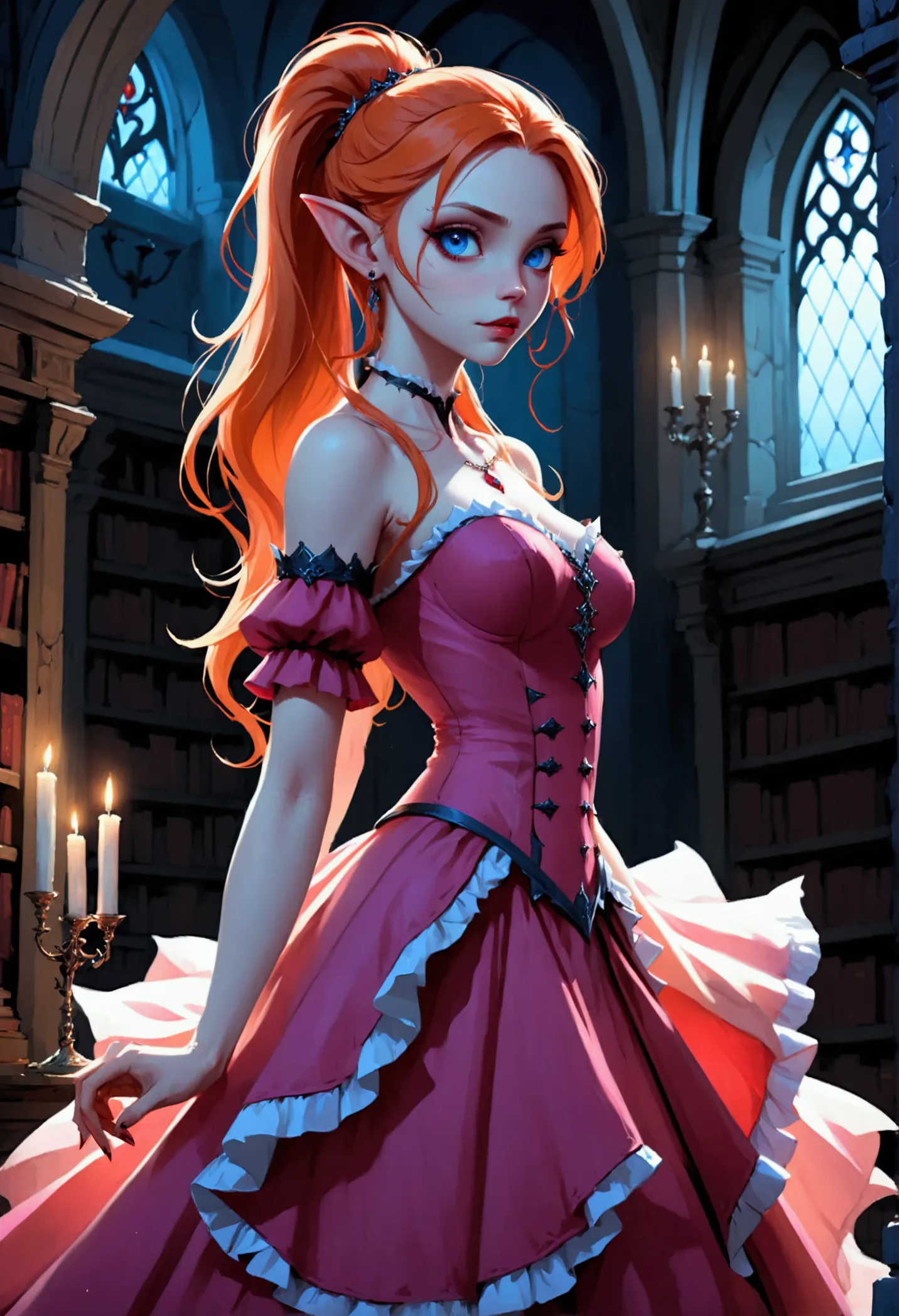 arafed a picture of elf vampire in her castle. an exquisite beautiful female elf vampire (ultra details, Masterpiece, best quali...