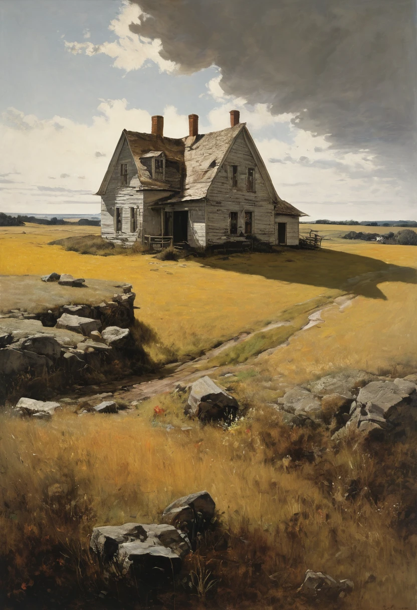 Das ist Andrew Wyeth - Die Kunst von Andrew Wyeth - mit einer gedämpften Blumenpalette und einer Trockenpinseltechnik, die ein Gefühl der Ruhe erzeugt. Mark-13 (Mark-13) - robot, 
zur Selbstheilung fähig. In einer postapokalyptischen Zukunft, Die Erde ist zu einem verbrannten und leblosen Planeten geworden.