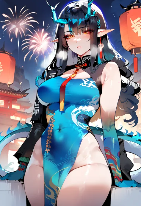 1girl, dusk \(arknights\), arknights,(masterpiece, best quality), newest, ,turquoise chinese dress, original outfit, , by nyantc...