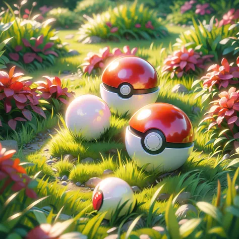 (figure, Highest quality, masterpiece, Official Art:1.1), Pokéball, Grass floor