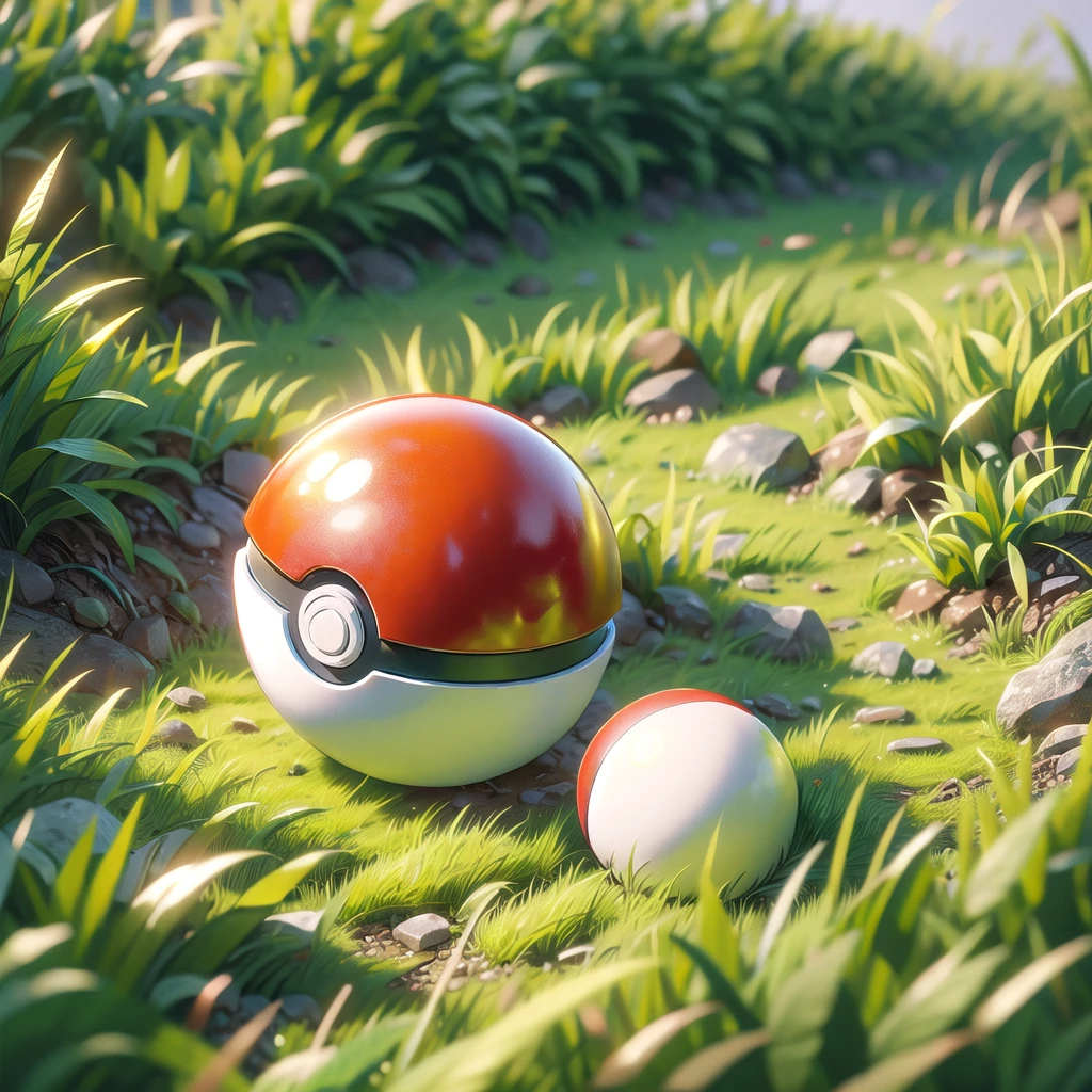 (cifra, de la máxima calidad, obra maestra, arte oficial:1.1), Pokéball, suelo de césped