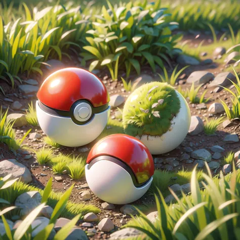 (figure, highest quality, masterpiece, official art:1.1), pokéball, grass floor