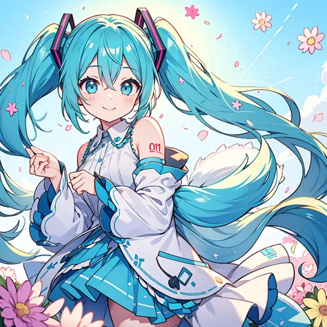 one girl、hatsune miku、twin tails、smile、colorful、lovely、aster&#39;attention-grabbing works、highest quality、perfect face