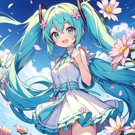 one girl、hatsune miku、twin tails、smile、colorful、lovely、aster&#39;attention-grabbing works、highest quality、perfect face