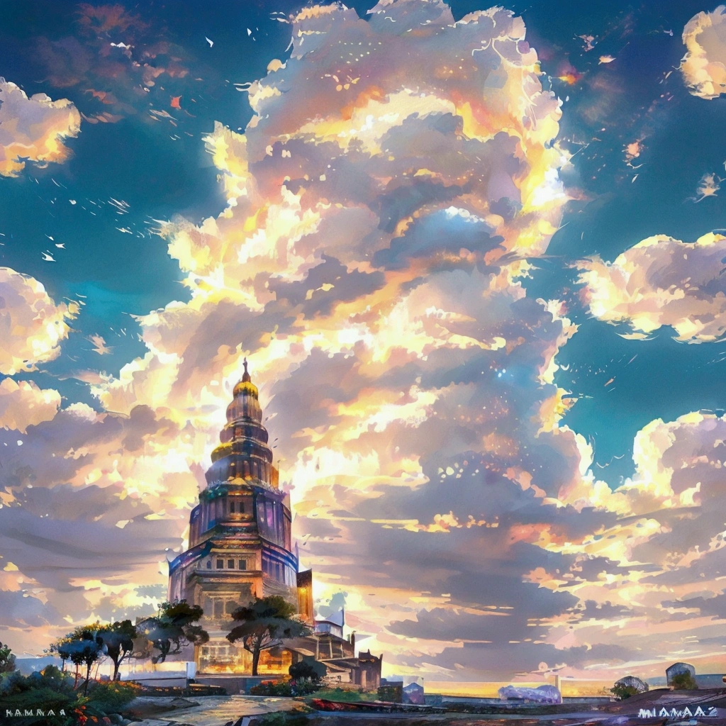 美しいダイヤモンドで飾られたキラキラデジタルペインティングタイのパターンcolorfulな金と白の背景, Thai Temples, Castles in Thailand, Realistic, landscape, heaven, cloud, colorful