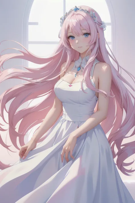 anime girl with long hair and white dress in a white room, anime goddess, cute anime waifu in a nice dress, beautiful anime girl...