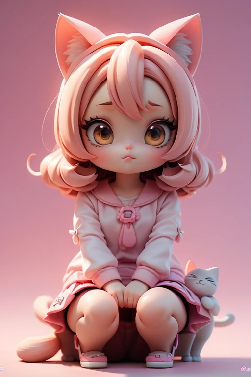 (masterpiece:1,2, cat-like mouth, pink theme, pink background), best quality, masterpiece, original, extremely detailed, perfect lighting,(extremely detailed CG:1.2), 8K, 3d style,anime girl, full body,pink skirt, blonde hair, brown eyes, very beautiful and lovely cat woman, lovely digital art ,chibi,3d rendering, c4d, blender, octane render, popular toys, blind box toys, Disney style