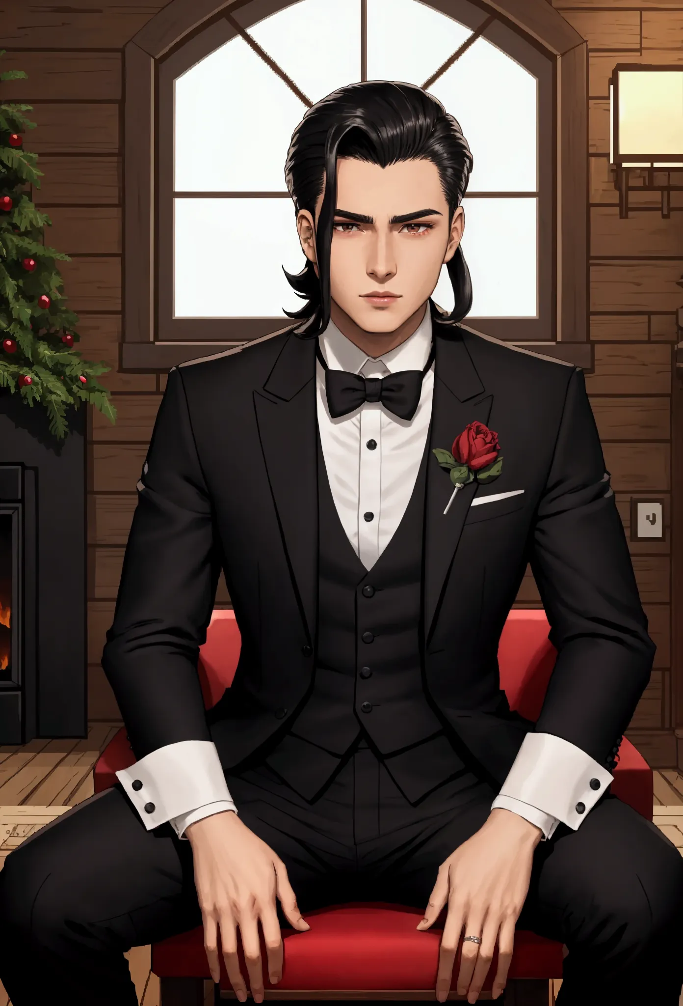 pixel art of man wearing black formal suitand red cravat, #pixelart:3, lofi portrait, estilo anime plano, sombreamento estilo an...