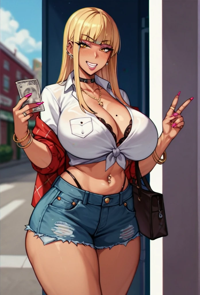 Score_9, score_8_up, score_7_up, score_6_up, score_5_up, score_4_up, source_anime,  solo, 1girl, 30-years-old, whore, prostitute, gyaru mama, nishizumi shiho prostitute exhibitionist enormous massive gigantic big large fake breasts 