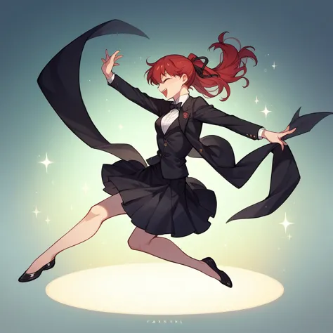 kasumi yoshizawa, black suit, black skirt, dancing