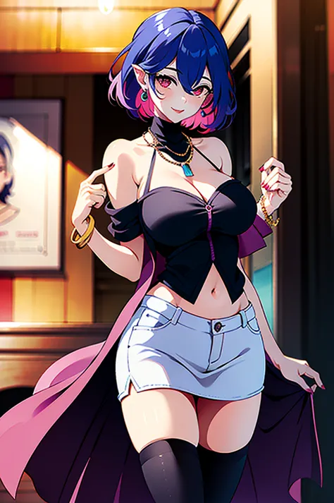 masterpiece, best quality, highly detailed, 1girl, solo, perfect anatomy, slim, red eyes, blue hair, bangs, purple hair, hair be...