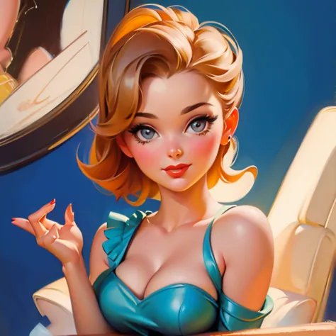 pinup model 50s oil painting, gil elvgren style