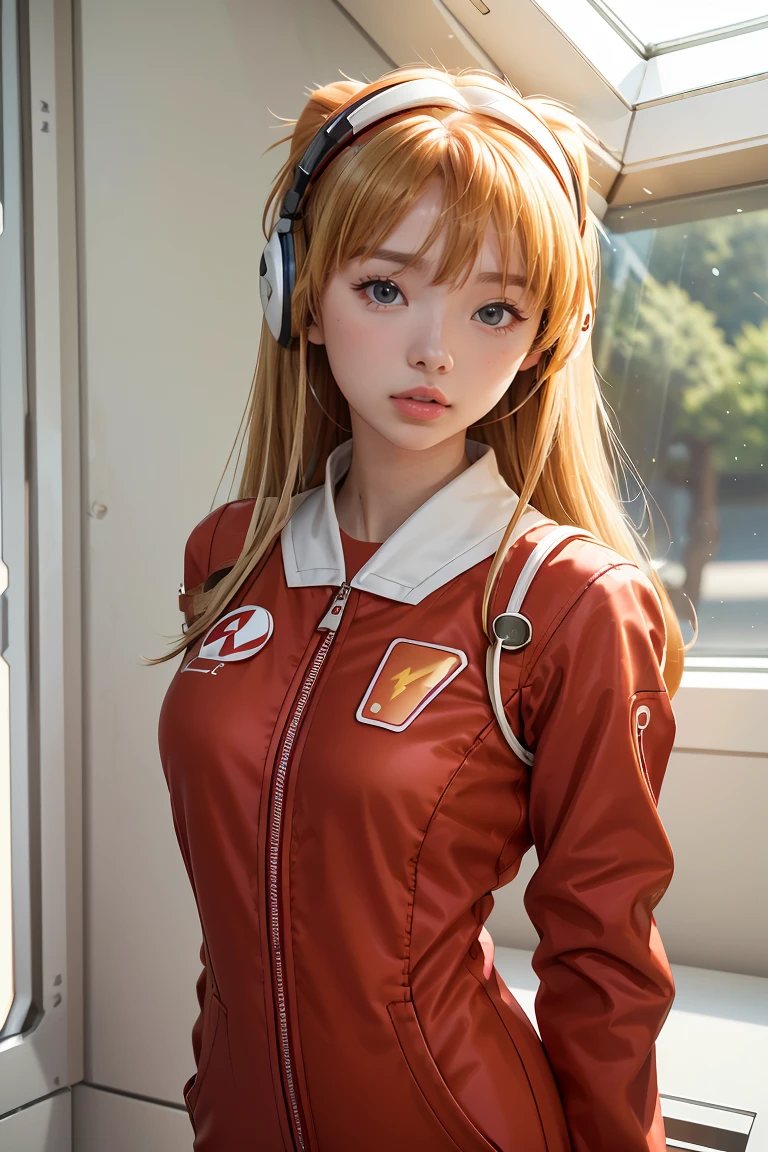 (aerial view),dynamic angle,ultra detali, illustration, close up, ever forward, 1 girl, 
 ((Souryu Asuka Langley, Interface Headset, Red Jumpsuit:1.4, blond)),Her eyes shone like dreamers stars,(glare eyes:1.233),(beautiful and detailed eyes:1.1),(unexpressive,cloused mouth),(standing), 
(mechanical room with tools and spaceship window on a white SPACESHIP),
(natta:1.2),dreamers, [[delicate fingers and hands:0.55]::0.85],(detail fingers),