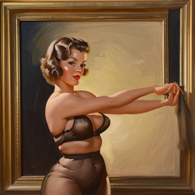 Pinup model 50s oil painting, Gil elvgren style