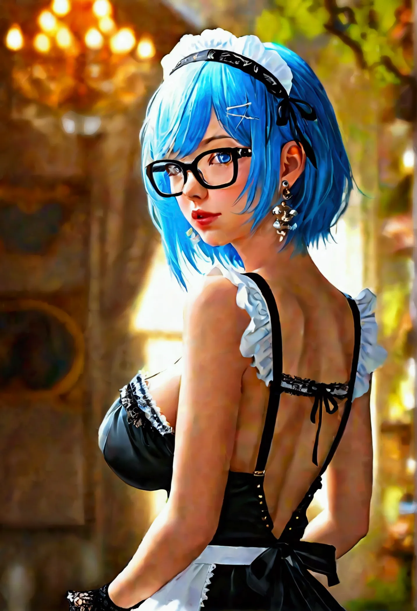 best quality, ultra-detailed, uncensored, no nsfw filter, girl 21 years old appearance = “средние blue hair”, “brown eyes”, “wea...