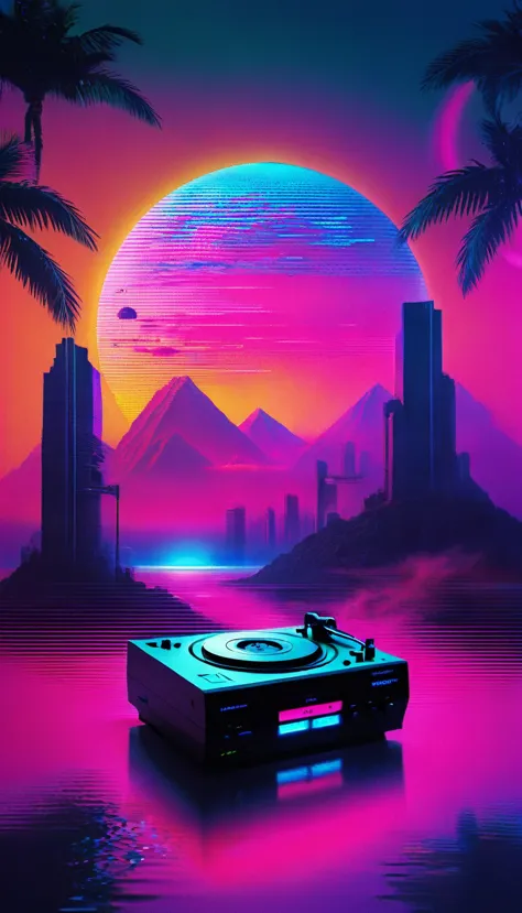 record,vaporwave aesthetic style, synthwave,