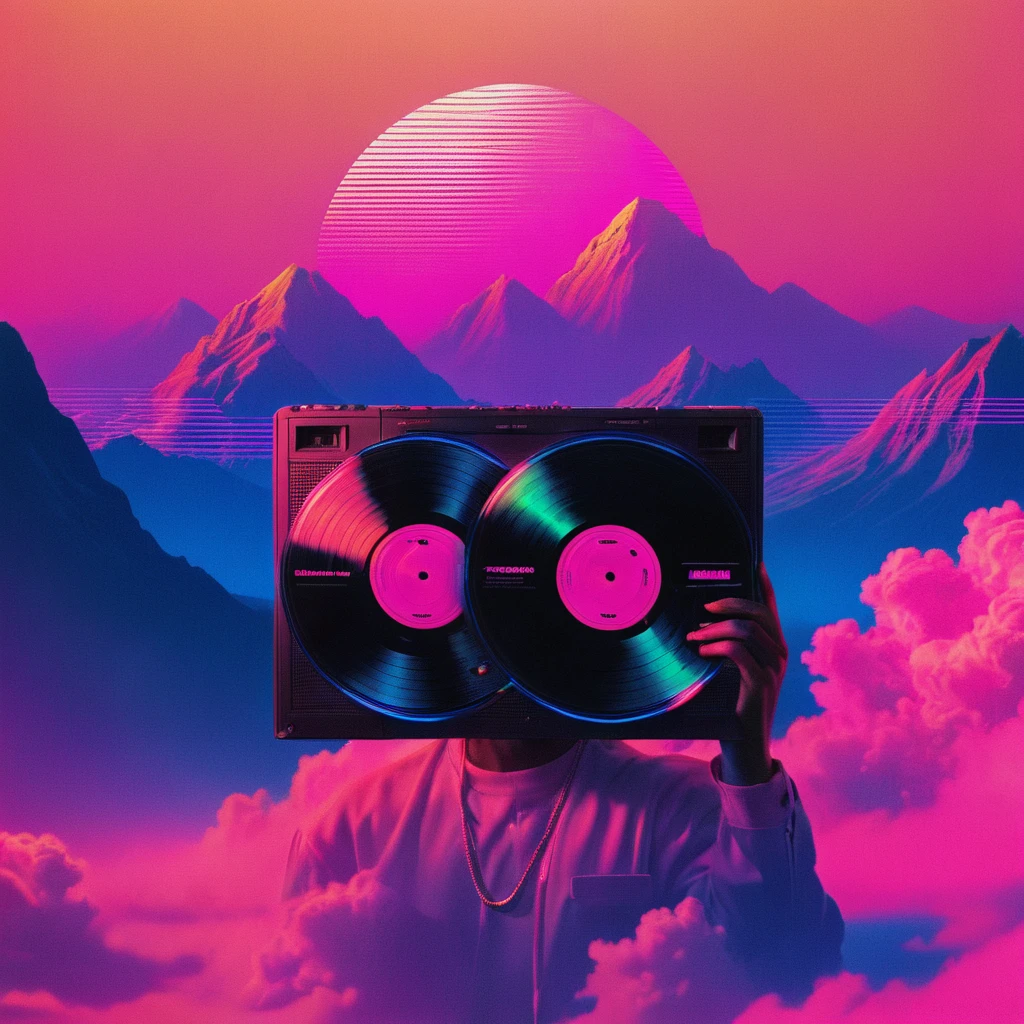 record,Vaporwave aesthetic style, Synthwave,