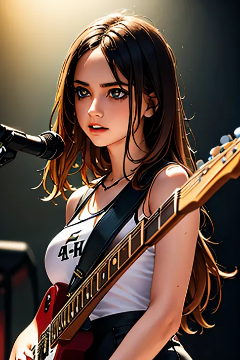 a girl playing electric guitar,beautiful detailed eyes,beautiful detailed lips,extremely detailed eyes and face,longeyelashes,so...