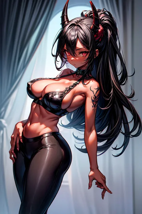 masterpiece, super detailed, high resolution, precision art, highly seductive anime girl. sexy and alluring, flawless dark red d...