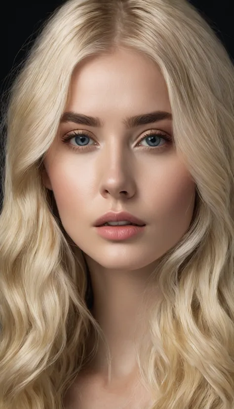 photography, detailed face, hyperrealism, high quality, intense light blonde hairintense light blonde, intense light blonde hair...