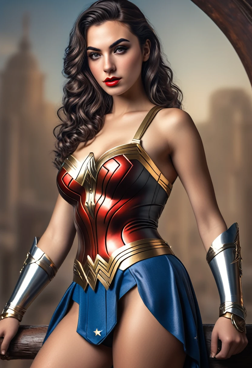 (best quality,4k,ultra-realistic:1.2),ultra-detailed,(photorealistic:1.37) sexy beautiful Gal Gadot dressed as Wonder Woman , in the style of realism, natural lighting, sexy pinup, 8k resolution, , full body
