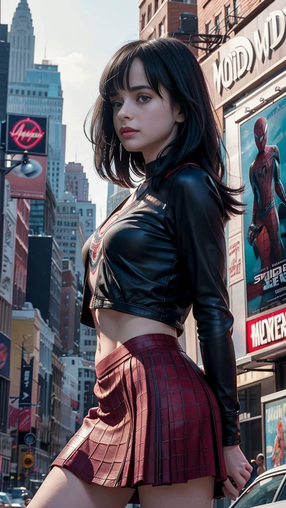 krysten ritter、マーベルコミックの映画Poster、so beautiful、Movies about Spider-Man、sexy、whole body、Wearing a skirt、Premiere Date、Poster、belly buttonを突き出す、new york、She&#39;s wearing a ripped Spiderman suit、The suit is torn、Wearing a skirt、Red and black color scheme、dynamic、masterpiece、Highest quality、Super detailed、Very detailed、Delicate and beautiful shine、Ultra-high resolution、Cinematic、break、breakドロップ、(Torn clothes:1.5)、(Wet clothes:1.4)、Bare shoulders、Real Rain、Wet Hair、belly button、Exposed Skin、sexyな肩を披露