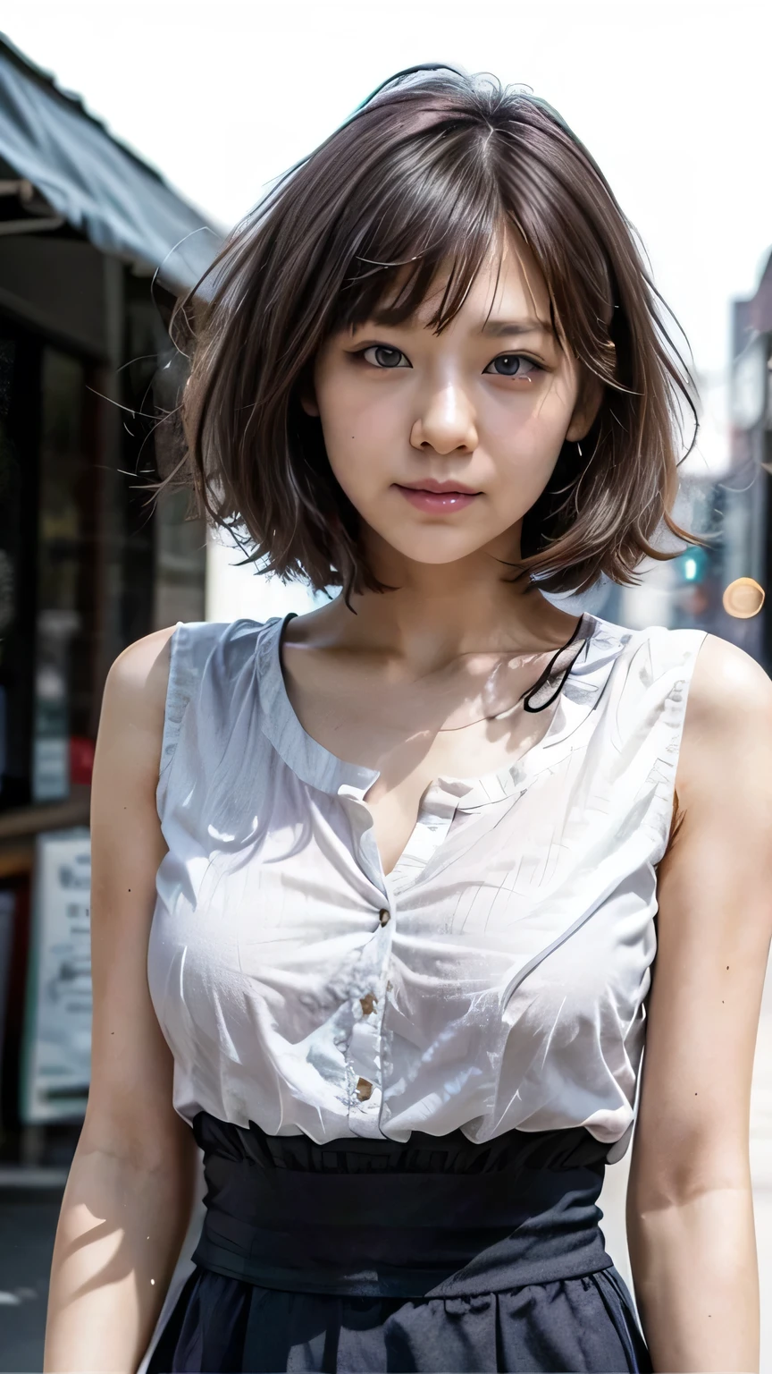 Tokyo Street、Woman walking on the street、Boyish Woman、the wind is strong、(Realistic、Like a photograph、Live Action、8k, Realistic, RAW Photos, Best image quality: 1.4), Single-lens reflex camera、RAW Photos, Highest quality, Realistic, Highly detailed CG Unity 8k wallpaper, Written boundary depth, Cinematic Light, Lens flare, Ray Tracing, Realistic background、(Ruffled blouse:1.4、Black Skirt:1.4、Big Breasts)、(Carrying the guitar、The guitar strap passes between her breasts、paisla)、((Silver Inner Color Hair:1.1))、Cute Japanese Band Girls、((whole body:1.5))、(short hair:1.2、My hair flutters in the wind:1.5)、I like that style、stylish、Very detailed、Pay attention to the details、Perfect outfit、(White skin)、Beautiful feet:1.1、View from the front、Accurate Arm、Meet on a street corner、Super detailed face