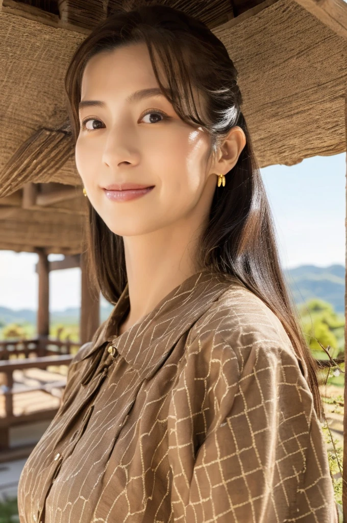 ((Highest quality)), ((masterpiece)), (detailed),Perfect Face,Japanese,landscape,Mature Woman,Upper Body