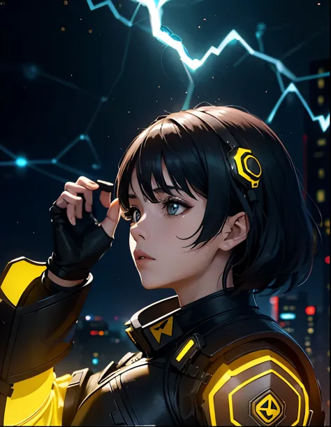 a (giraffe pattern outfit) yellow and black outfit,sword,beautiful cyberpunk woman,cyberpunk angry gorgeous goddess,beautiful cy...