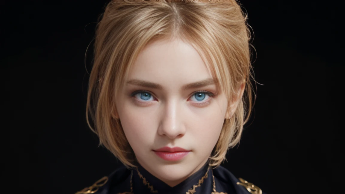 8k, Highest quality, Intricate details, Super detailed, Ultra-high resolution, masterpiece, Close-up shot, (whole body: 1.1), thin, smile, (compensate: 0.4), ((,)), (ふわふわのblue eyes: 1.21), (()), One girl, alone, 1 girl, ((Cammy White, Blonde, bangs, short hair, blue eyes, Antenna Hair, Abdominal muscles, Wounds on the cheeks )), Close-up shot, , ((expensive)), (((Healthy Body))), (((Slim face))), Sharp Face, (( )) , (Detailed face), Sharp Face, Small lips, ((Abaya,)), , ((Abaya)), Detailed face, Detailed chest,((Abaya)) , ((Detailed nipples)), Detail ass, Tight waist, skinny, expensive , 175 cm expensive, Muscular, belly button, Exposing the abdomen, Pointed Chest,, Beautiful girl with accentuated slender Abdominal muscles: 1.4, シックスパックAbdominal muscles: 1.4, Breast Botox, big, Perfect body, Detailed legs, (( Dark Background)), Black background,