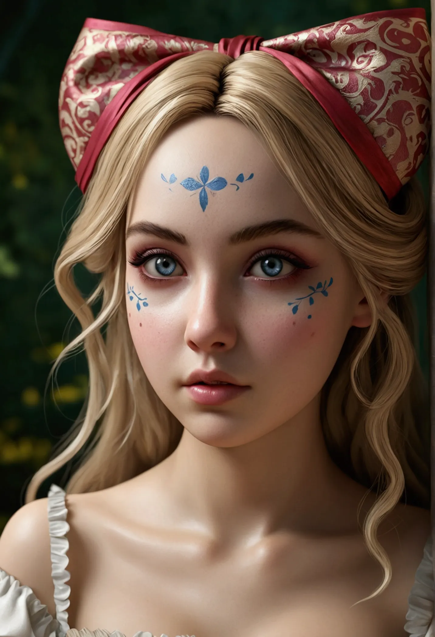 1 girl, work of art, best qualityer, 8k, Detailed texture skin, detailed cloth texture, beautifull detailed face, details Intricate, ultra detaild, Alice in Wonderland, (a bow on the head:1.1), topless