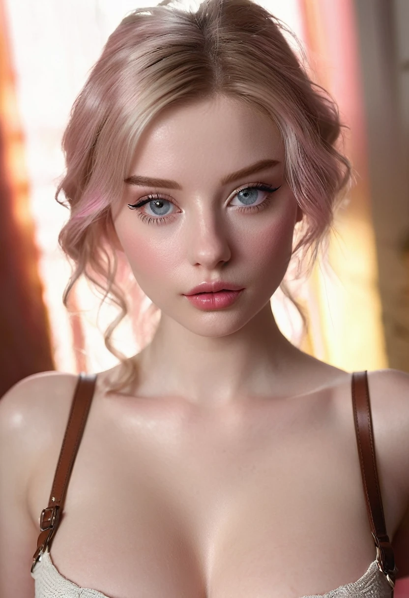 NSFW, GinaBanini, tight clothes, (((ultra realistic))) Photo, masterpiece, top quality, (pale skin), (Ultra detailed face and eyes:1.3), 1 girl, Adult, in a T-shirt, full body, (Eye makeup, mascara) , ((large detailed lips)), ((ash wavy hair)), ((Chyolka)) , (Natural breasts), Slim waist. ((Posing)), photoshoot, studio (soft lighting), (The play of light and shadows), depth of field, bokeh, (special attention to skin detail: 1.2), Detailed leather texture, skin pores. (Airy atmosphere of the frame. Color range - delicate, Bright, white, Pink tones), UDR, ((Film grain)), ((rays)), ((glare of the sun)), ((waist up portrait, close to the camera)) , ultra detialed, nude, full body shot