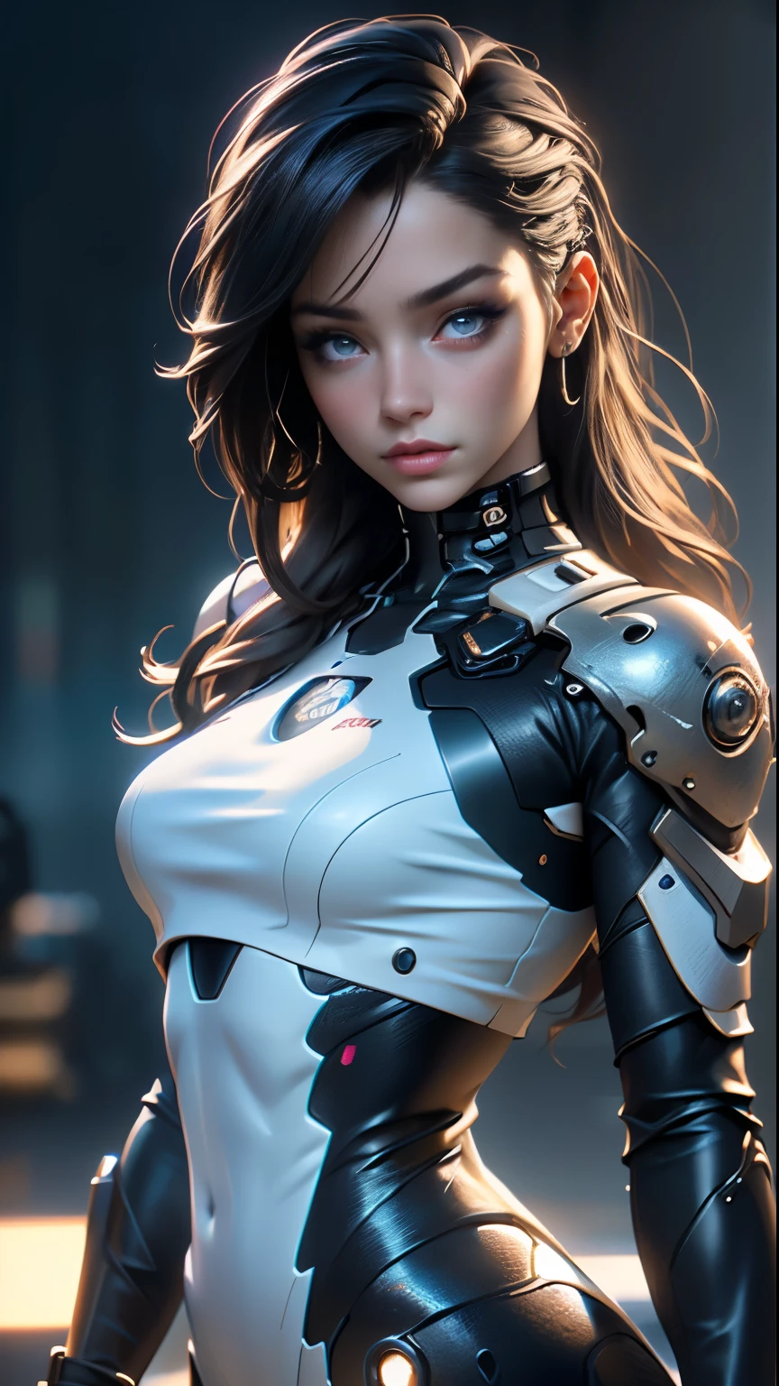 a woman with beautiful detailed eyes, beautiful detailed lips, extremely detailed eyes and face, long eyelashes, muscular body, barechested, sexy pose, dewy skin, water spray on the lower body, liquid milk, damp skin, big , cyberpunk-inspired short outfits, best quality, 4k, 8k, highres, masterpiece, ultra-detailed, realistic, photorealistic, HDR, UHD, studio lighting, ultra-fine painting, sharp focus, physically-based rendering, extreme detail description, professional, vivid colors, bokeh, portraits, sci-fi