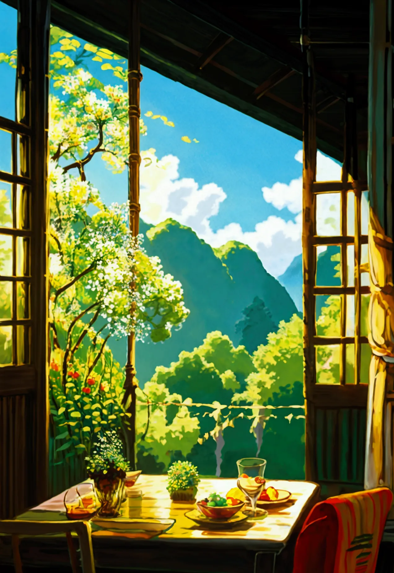 Ghibli　summer　 table　indoor