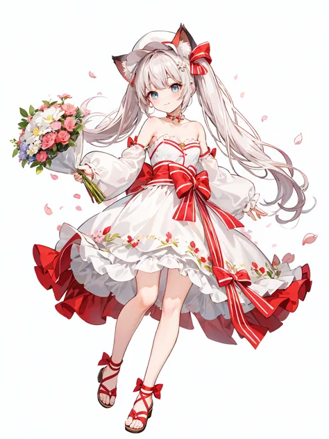 full body ,dynamic standing ,(เหมือนจริง:1.37)、full body ,(ผลงานชิ้นเอก), chattotori， 1girll， pink sleeve， solo，cat ears， long p...