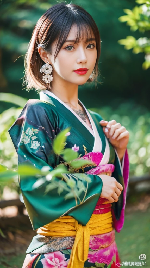 Beautiful Chinese woman, (), cute face, red lips, white moist skin, moles, under-eye bags,
BREAK,
Feminine body with high athletic ability, Body of a female fitness model, Feminine body with hard tones, (muscles: 1.2), (beautiful belly button),
BREAK,
Fighter, Kung Fu fighter, Idol,
BREAK,
(Wearing cute kimono: 1.3), (Kimono with high exposure: 1.3), (Red long boots 1.3), Necklace, Very large earrings, Short length,
BREAK,
Short hair, (Short bob hair), (Bangs: 1.2), (Pink hair: 1.3), (Wavy hair),
BREAK,
(Very large Japanese sword: 1.4), (Holding the handle of a Japanese sword in hand: 1.3), (Raising a very large Japanese sword: 1.2), (Getting into a fighting stance),
BREAK,
(Japanese tattoo: 1.4),
BREAK,
Masterpiece, Perfect lighting, Ultra high resolution, 8K, (Highly detailed:1.4), (Front view), Looking at camera, Melancholic expression,
BREAK,
(Tokyo city, lots of people in background), Japanese city background,