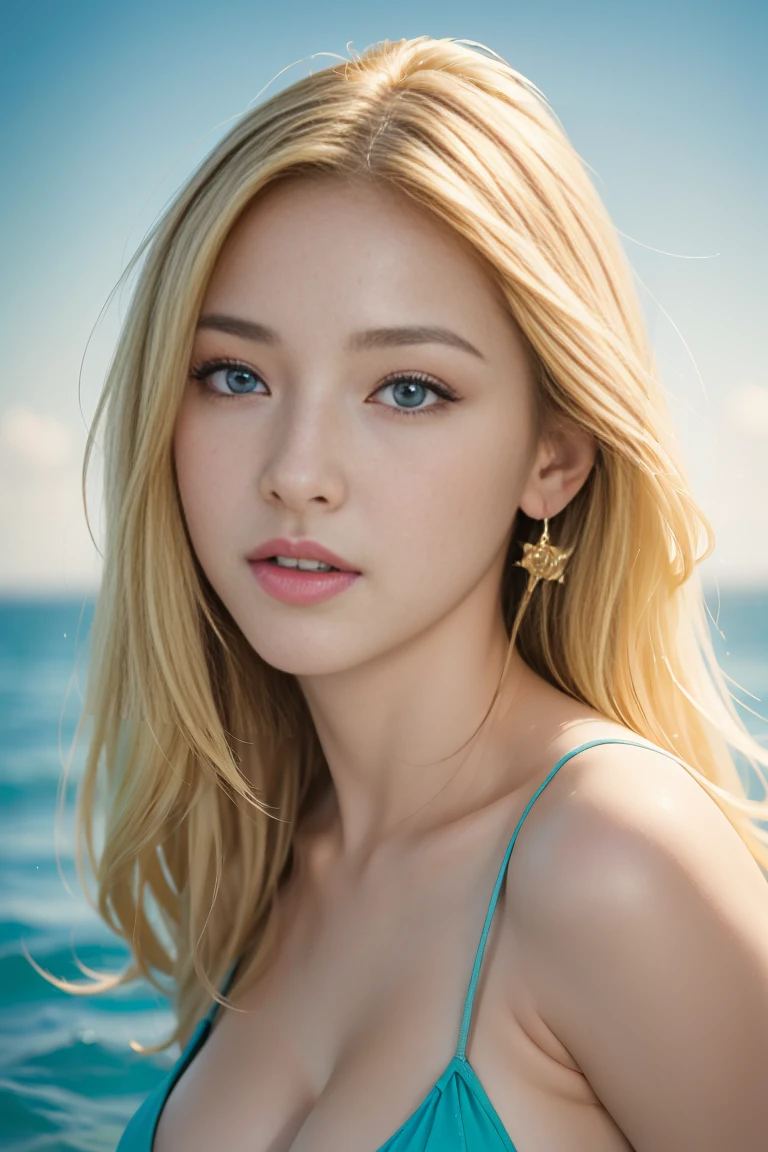 ultra high res, (photorealistic:1.4)(summer:1.07),(masterpiece,best quality:1.28),photo,depth of field,1girl, solo,xueshengzhuang,(gigantic_breasts:1.1),blonde_hair/yellow_eyes,multicolored eyes,hand in own hair,sea,aqua eyes,stars,
