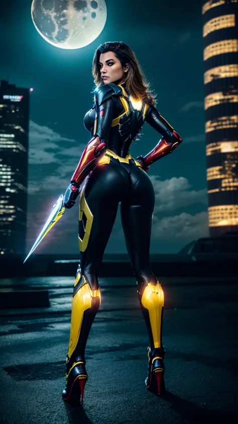 Hyper-realistic digital illustration featuring a Full-length photo of ((((Full body)))) amazingly beautiful female superhero wit...