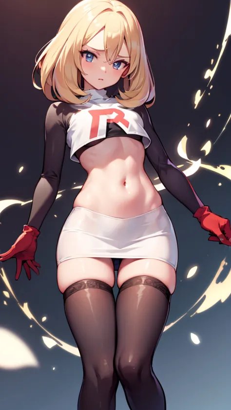 pokemon cinthia ,pokemon cinthia brown eyes, light hair, by the wide (small breasts:1.2),
team rocket,team rocket uniform, red l...