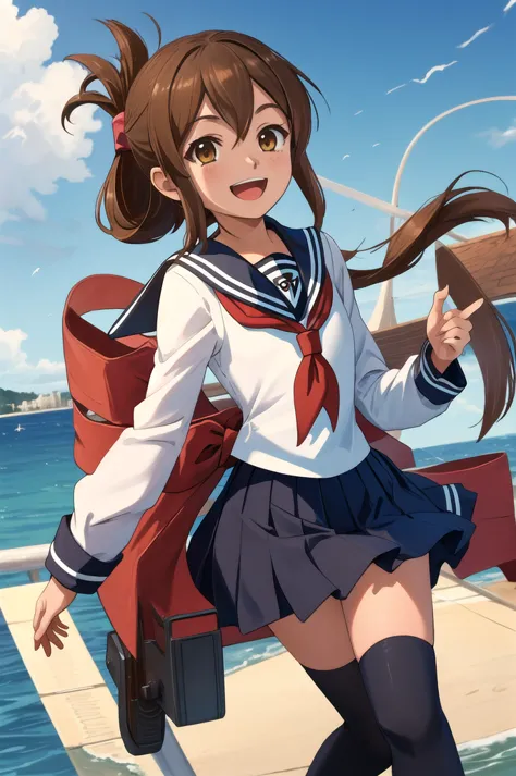 highest quality, masterpiece, high resolution, alone, {inazuma_fleet collection}, brown_hair, folded_ponytail, brown_eye, length...