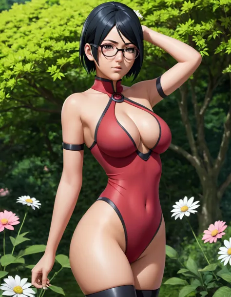 masterpiece,solo,1girl,sarada uchiha,(boruto),big breasts,pussy,perfect body,sexy body hot,high quality,high resolution,photogra...