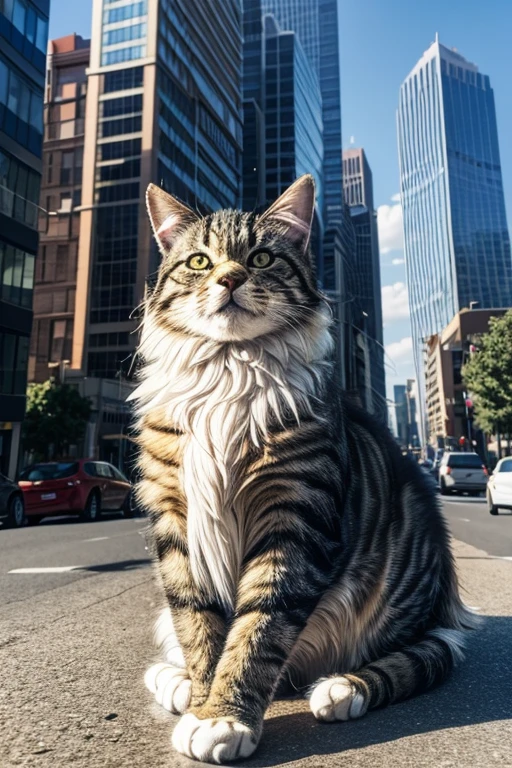 Giant Cat, Fluffy cat,Cute Cat, Bast
masterpiece,Highest quality,8k,High resolution,
Fantastic,cute,amazing,
Please draw a giant cat in a city. 