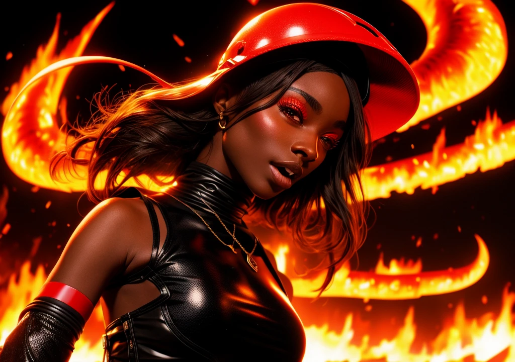 helmetless_doomgirl, female, 1girl, (shooting monsterss), (hellscape, fire, firescape, hell) showing armpits, thick girl. 