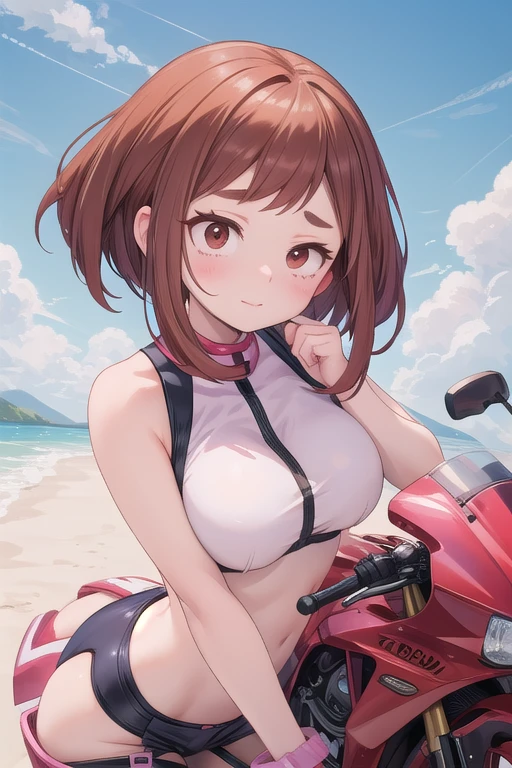 Bare shoulders with full breasts ochako uraraka pecho enormes ochako en moto