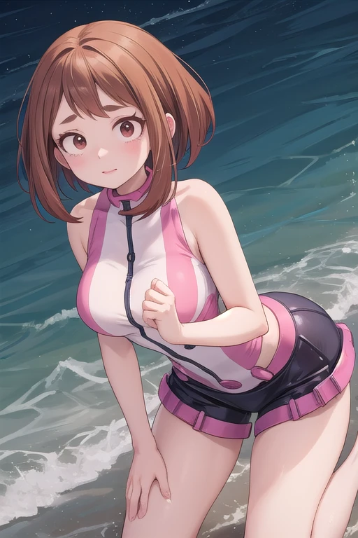 Épaules nues avec des seins pleins ochako uraraka seins énormes ochako sur la moto