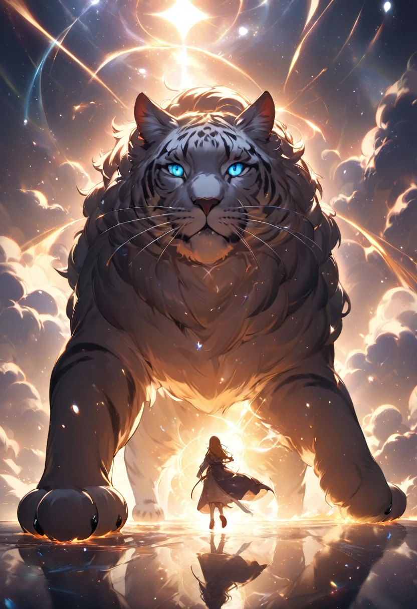 Highest quality, Highest quality, 16K, Unbelievably absurd, Very detailed, delicate and dynamic, Natural light, The particles reflect light, Diffuse reflection of light, Vortex of Light, magical, spooky, super big cat, god of cats