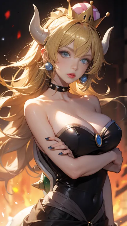 Bowsette has large breasts showing 