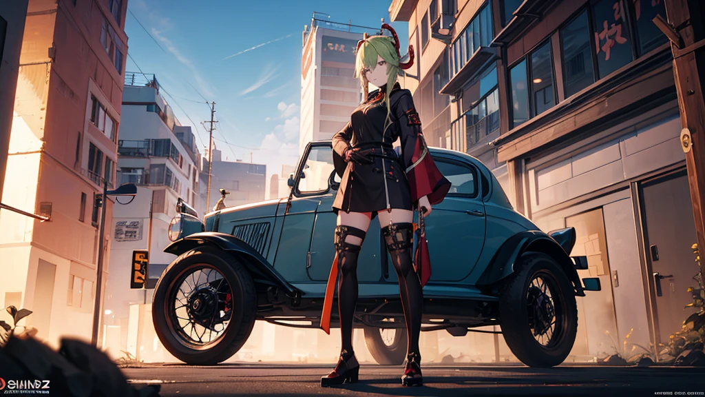 1girl, solo, full body, kuki shinobu from genshin impact stands next to her japanese sports car, image inspired by genshin impact, highly detailed and intricate details, vintage car, looking at viewer, standing, girl standing next to car, masterpiece, best quality, beautiful lighting, wide panoramic shot, fine details, girls frontline, girls frontline style, pixiv, ig studios anime style, by Shingei, badass anime 8 k, trending on artstation pixiv, artwork in the style of guweiz