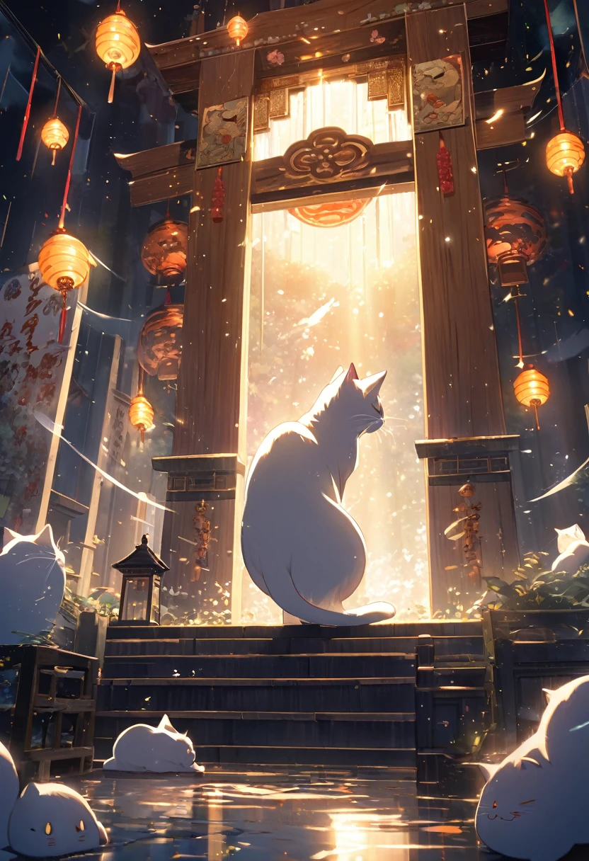 Highest quality, Highest quality, 16K, Unbelievably absurd, Very detailed, delicate and dynamic, Natural light, The particles reflect light, Diffuse reflection of light, Vortex of Light, magical, spooky, shrine, giant beckoning cat