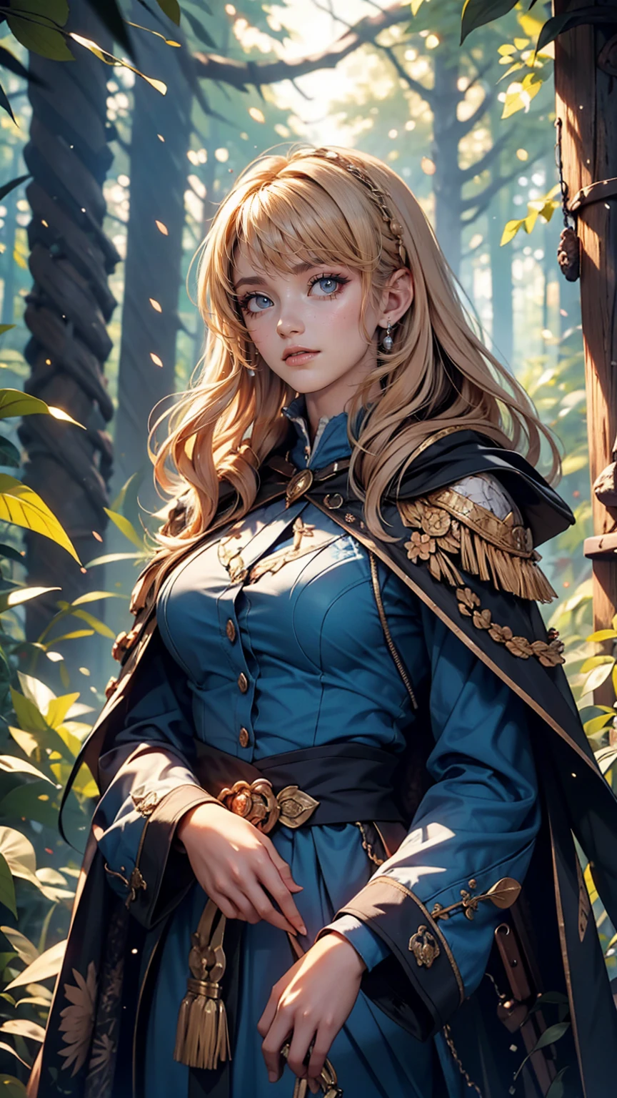 masterpiece, Highest quality, Marianne_Time Skip, Blue clothes, Capelet, Dark alpine forest, Are standing, night, look up, Upper Body, Detailed face 、pussy